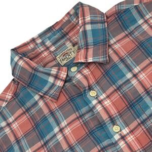 Faherty Tropical Cotton Shirt Mens M Coral Blue Plaid Organic Cotton Tencel